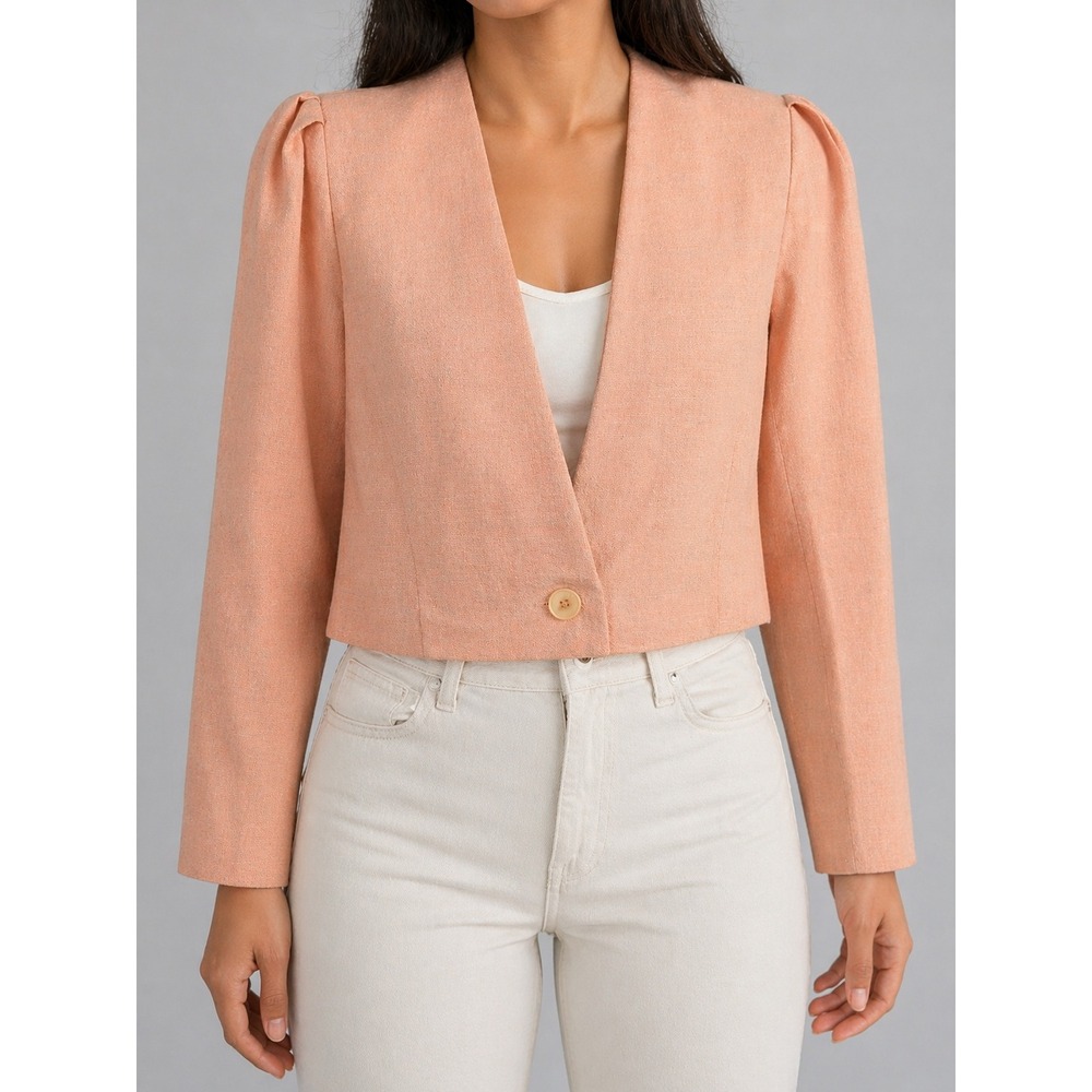 Vintage 80s PBJ Sport Peach Linen Blend Cropped Blazer Puff Sleeve Bolero Size 5